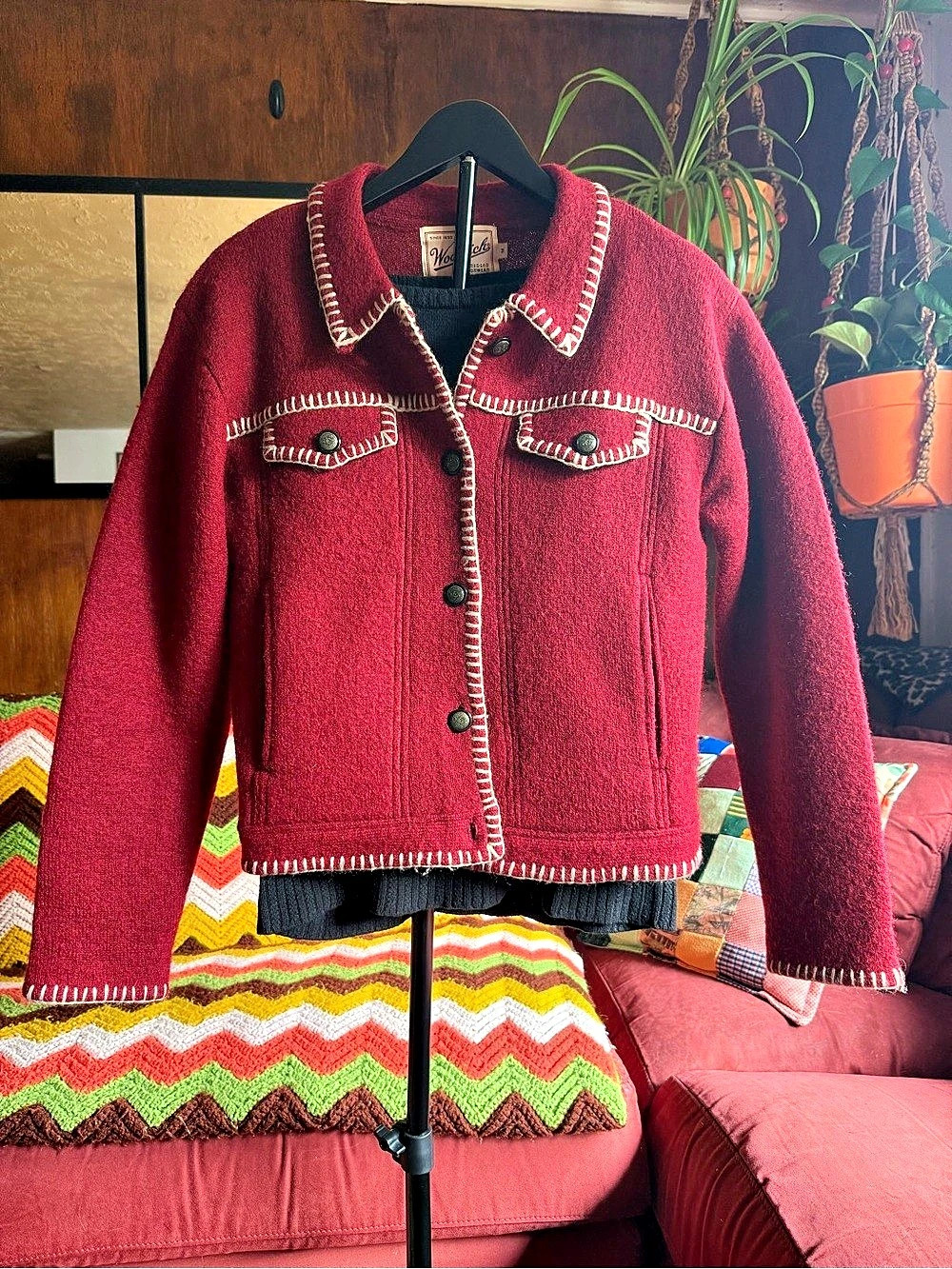 Vintage Woolrich Red Wool Blanket Stitch Jacket Women’s M